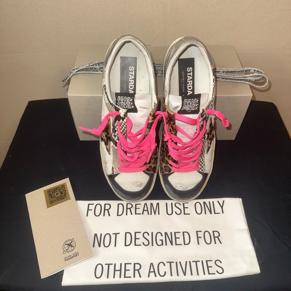 Golden Goose Stardan LAB Sneakers Snake Print Leather Leopard Print Pony Skin - Picture 2 of 8